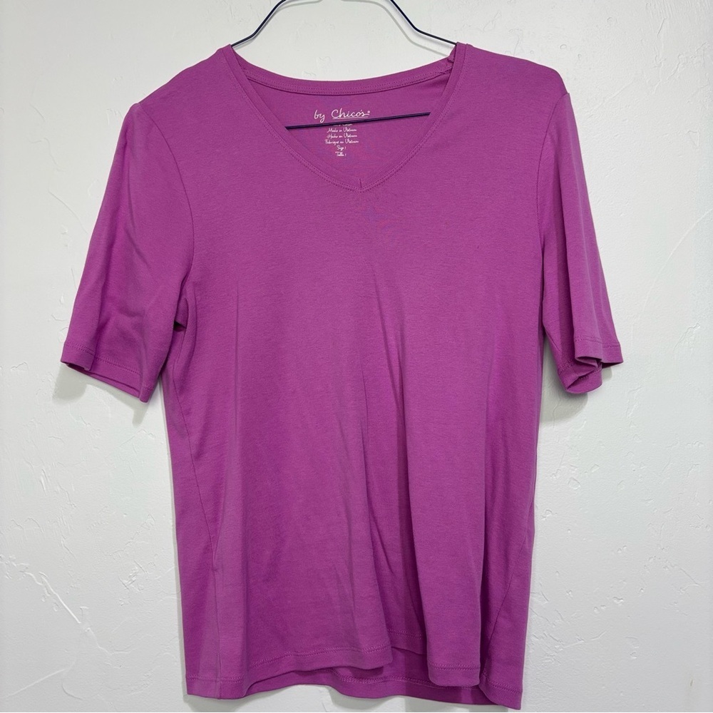 Chico's Pink Women's Cotton Shirt Short Sleeve T Shirt Top 1 Medium
